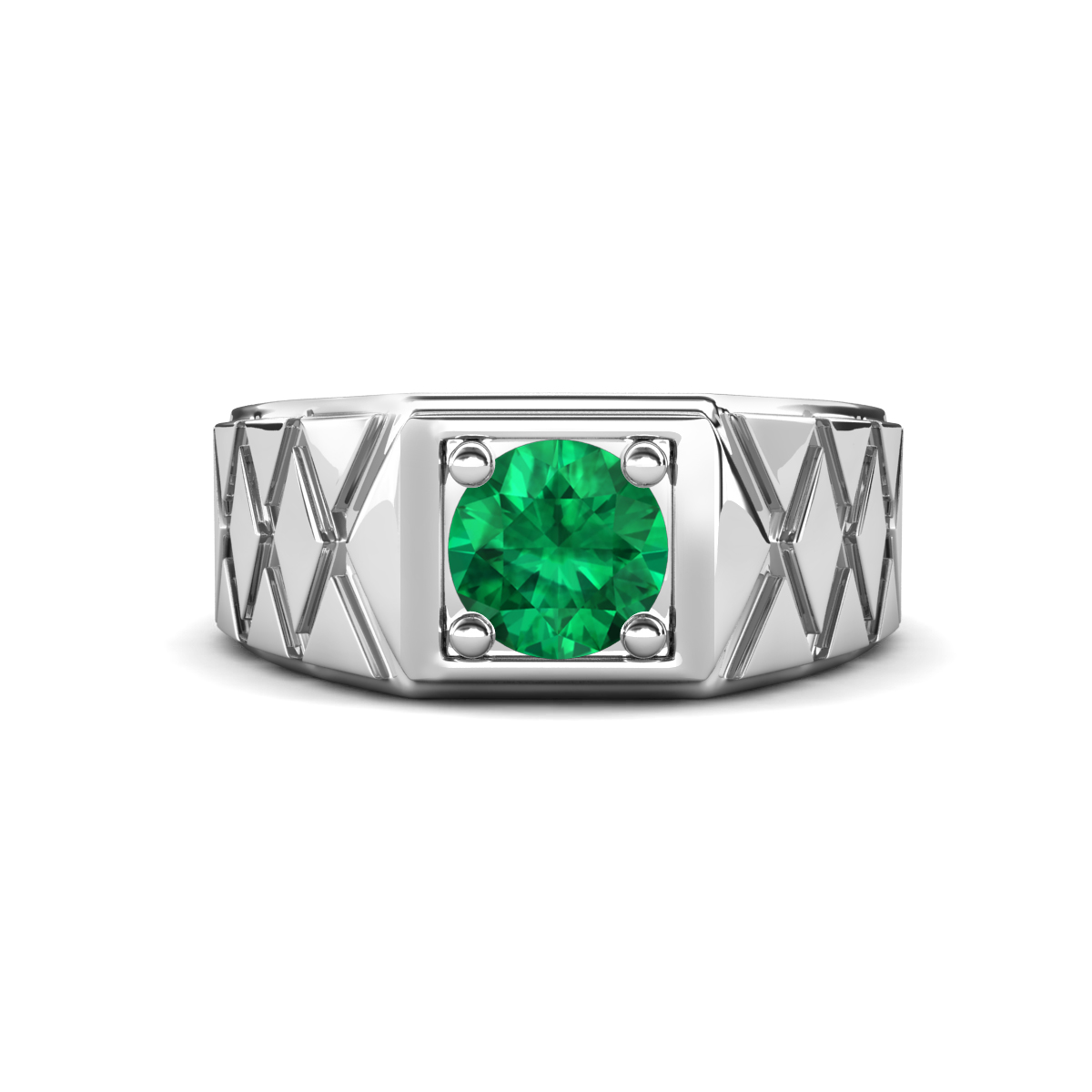 Jabari 0.80 ct Emerald (6.00 mm) Criss Cross Design Shank Solitaire Men Band (9.5 mm) 